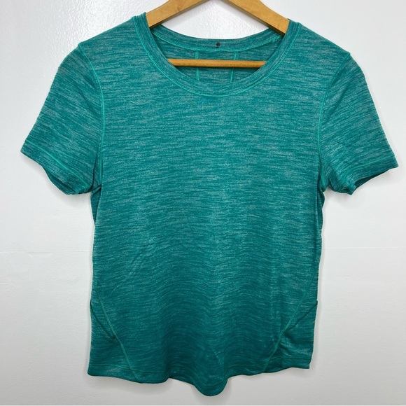 LULULEMON Heathered Teal Green Long Distance Short Sleeve Top - Picture 2 of 6